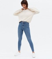 New Look Blue Frayed Hem High Waist Hallie Super Skinny Jeans